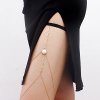 alliage de zinc Chaîne de jambe, avec tissu & perle de plastique, Placage de couleur d'or, multicouche & pour femme, 44cm,53cm,42cm, Vendu par PC