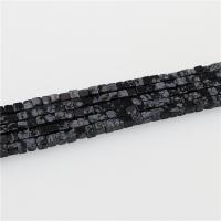 Schneeflocke Obsidian Perlen, Quadrat, poliert, DIY, schwarz, 4x4mm, Länge:ca. 15.35 ZollInch, ca. 86PCs/Strang, verkauft von Strang