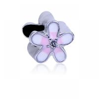 Enamel Zinc Alloy European Beads, Flower, silver color plated, DIY, pink Approx 