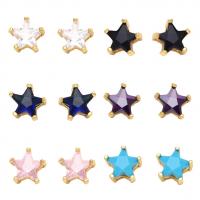 Cubic Zircon Brass Earring, Star, gold color plated, micro pave cubic zirconia & for woman 9mm 