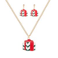 Zinc Alloy Jewelry Set, earring & necklace, 18K gold plated, 2 pieces & Christmas Design & for woman & enamel, mixed colors 