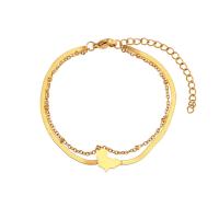 Stainless Steel Charm Bracelet, 304 Stainless Steel, with 1.97inch extender chain, Vacuum Ion Plating, Double Layer & for woman, golden Approx 5.9 Inch 