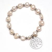 Cultured Freshwater Pearl Bracelets, Titanium Steel, with Freshwater Pearl, Tree, polished, elastic & for woman, white, 56mm 