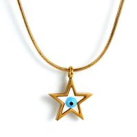 Evil Eye Jewelry Necklace, Titanium Steel, with Shell, Star, gold color plated, for woman, gold, 15mm Approx 17 Inch 