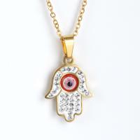 Evil Eye Jewelry Necklace, Titanium Steel, Hand, gold color plated & micro pave cubic zirconia & for woman, gold Approx 20 Inch 