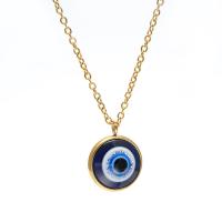 Evil Eye Jewelry Necklace, Titanium Steel, with Resin, gold color plated, for woman, blue, 13mm Approx 20 Inch 