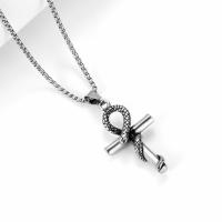 Titanium Steel Necklace, Cross, polished, fashion jewelry & for man, original color 