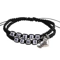 Bracelet de couple, laiton, avec Fibre de polyester, fait à la main, Réglable & unisexe, noire, 80mm, Vendu par PC