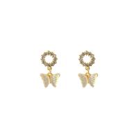 Cubic Zircon (CZ) Drop Earring, Zinc Alloy, with Glass, Butterfly, gold color plated, fashion jewelry & micro pave cubic zirconia & for woman & with rhinestone, golden 