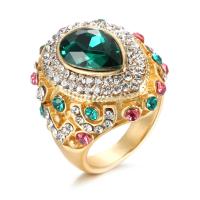 Rhinestone Zinc Alloy Finger Ring, with Glass, gold color plated & for woman & with rhinestone, 29mm, US Ring 