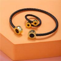 Titanium Steel Jewelry Set, with zinc alloy bead, gold color plated, Adjustable & open & for woman & with rhinestone 6.2cm,2.5cm,2.2cm 