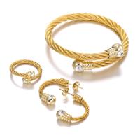 Titanium Steel Jewelry Set, with Zinc Alloy, gold color plated, Adjustable & open & for woman & with rhinestone 6.2cm,2.5cm,2.2cm 