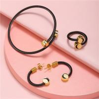 Titanium Steel Jewelry Set, gold color plated, Adjustable & open & for woman & with rhinestone 6.2cm,2.5cm,2.2cm 