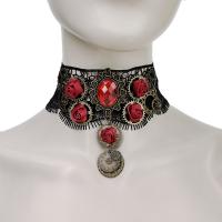 Готический Кружева ожерелье, Полиэстер, с Кристаллы & цинковый сплав, Покрытие под бронзу старую, Винтаж & Женский, продается PC