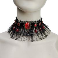 Gothic Necklace, Lace, with Crystal & Zinc Alloy, antique bronze color plated, for woman, black 