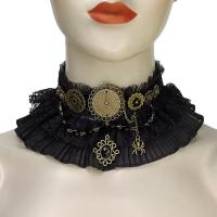 Gothic Necklace, Lace, antique bronze color plated, for woman, black 