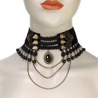 Готический Кружева ожерелье, Полиэстер, с Кристаллы & цинковый сплав, Покрытие под бронзу старую, Женский, черный, продается PC