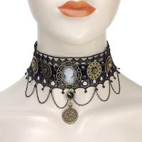 Готический Кружева ожерелье, Полиэстер, с цинковый сплав, Покрытие под бронзу старую, Женский, черный, продается PC