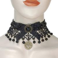 Gothic Necklace, Lace, with Zinc Alloy, antique bronze color plated, for woman, black 