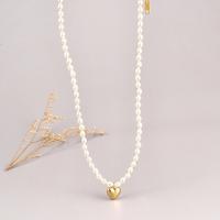 Plastic Pearl Necklace, with 316L Stainless Steel, with 11cm extender chain, Heart, Vacuum Ion Plating, fashion jewelry & for woman, white cm 