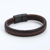 PU Leather Bracelet, with Zinc Alloy, plumbum black color plated, vintage & for man, brown cm 