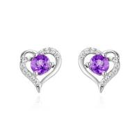 Thailand Sterling Silver Stud Earring, Heart, silver color plated, micro pave cubic zirconia & for woman 8mm 
