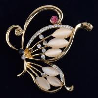 Cats Eye Brooch, Zinc Alloy, with Cats Eye, Butterfly, fashion jewelry & for woman & with rhinestone, golden 