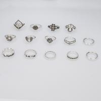 Цинковый сплав кольцо Установить, цинковый сплав, плакированный цветом под старое серебро, 12 шт. & Женский, размер:5.5-9, продается указан