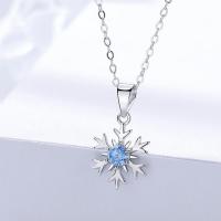 Thailand Sterling Silver Necklace, Snowflake, platinum color plated, for woman & with rhinestone Approx 15.75 Inch 