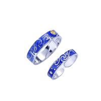 Couple Finger Rings, Thailand Sterling Silver, silver color plated, Adjustable & open & enamel, blue 
