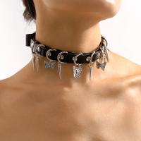 Collar Necklace, PU Leather, with Iron & Zinc Alloy, Butterfly, handmade, fashion jewelry & for woman, black Approx 17.79 Inch 