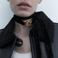 Fashion Choker Necklace, Velveteen, with Copper Coated Plastic, plated, fashion jewelry & for woman & with rhinestone Approx 61.81 Inch 