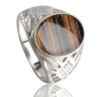 Gemstone Finger Ring, Titanium Steel, with Grain Stone, polished & for man 
