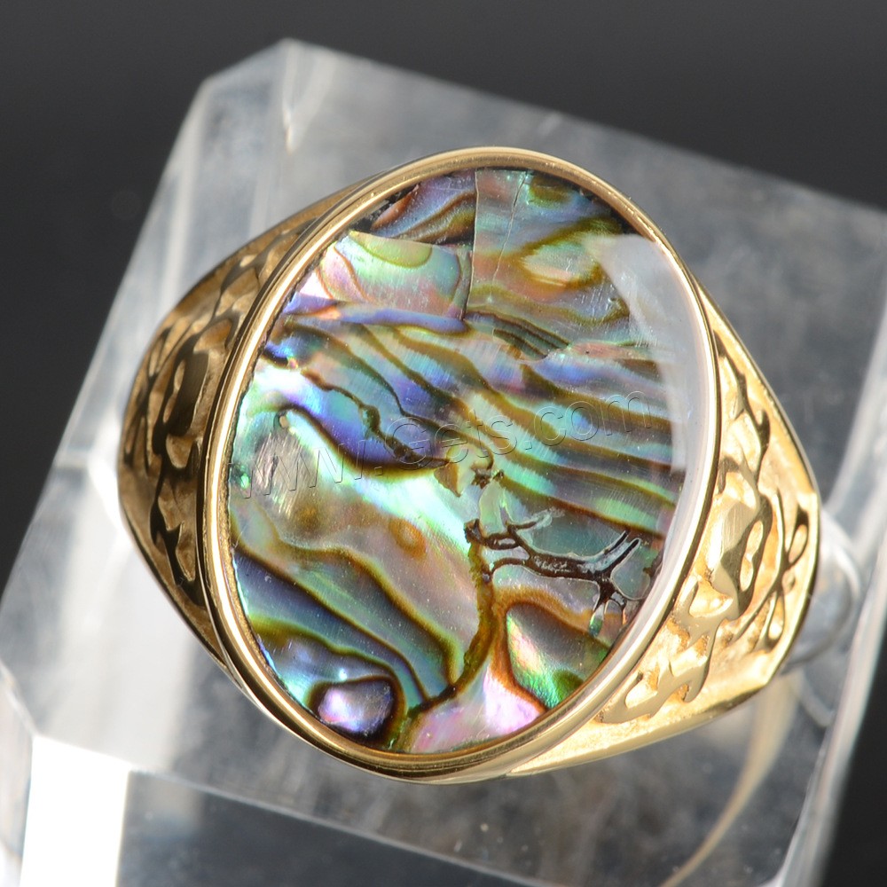 Shell Finger Ring, Titanium Steel, with Abalone Shell, plated, different size for choice & different styles for choice & for man, more colors for choice, Sold By PC