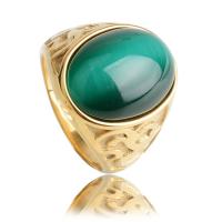 Gemstone Stainless Steel Finger Ring, with Cats Eye, gold color plated, Unisex 
