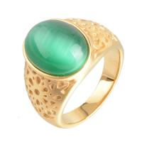 Gemstone Stainless Steel Finger Ring, with Gemstone, gold color plated & for woman 