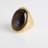 Gemstone Stainless Steel Finger Ring, with Gemstone, gold color plated, Unisex 