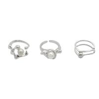 Anillo de dedo de latón de perla, metal, con Perlas plásticas, chapado en color de plata, ajustable & para mujer, más colores para la opción, tamaño:6-8, Vendido por UD