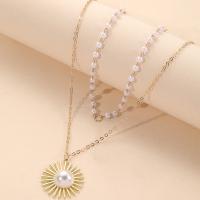 Zinc Alloy Necklace, with Plastic Pearl, Geometrical Pattern, gold color plated, fashion jewelry & for woman 