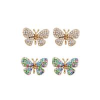 Zinc Alloy Ear Stud Component, Butterfly, for woman & with rhinestone 