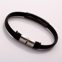 Silicone Stainless Steel Bracelets, 304 Stainless Steel, with Silicone, Galvanic plating, Unisex, black Approx 18 cm 