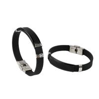 Silicone Stainless Steel Bracelets, 304 Stainless Steel, with Silicone, Unisex, black, 10mm Approx 20 cm 