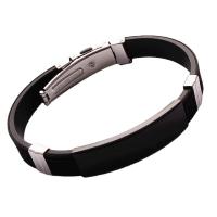 Silicone Stainless Steel Bracelets, 304 Stainless Steel, with Silicone, Galvanic plating, Unisex, black Approx 20.5 cm 