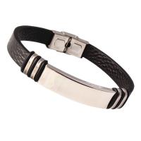 Leatheroid Cord Bracelets, 304 Stainless Steel, with Synthetic Leather, polished, Unisex, black Approx 20.5 cm 