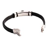 Leatheroid Cord Bracelets, 304 Stainless Steel, with Synthetic Leather, Galvanic plating, Unisex, black Approx 20.5 cm 
