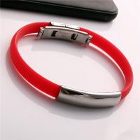 Silicone Stainless Steel Bracelets, 304 Stainless Steel, with Silicone, polished, Unisex Approx 20.5 cm 