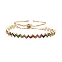 Cubic Zirconia Micro Pave Brass Bracelet, gold color plated, micro pave cubic zirconia & for woman, mixed colors .1 Inch 