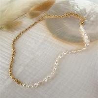 Natural Freshwater Pearl Necklace, with 304 Stainless Steel Chain, Galvanic plating, for woman .96 Inch 