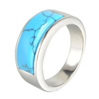 Gemstone Stainless Steel Finger Ring, with turquoise, polished, Unisex blue 
