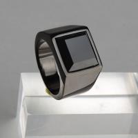 Gemstone Stainless Steel Finger Ring, with Black Agate, plated, Unisex 